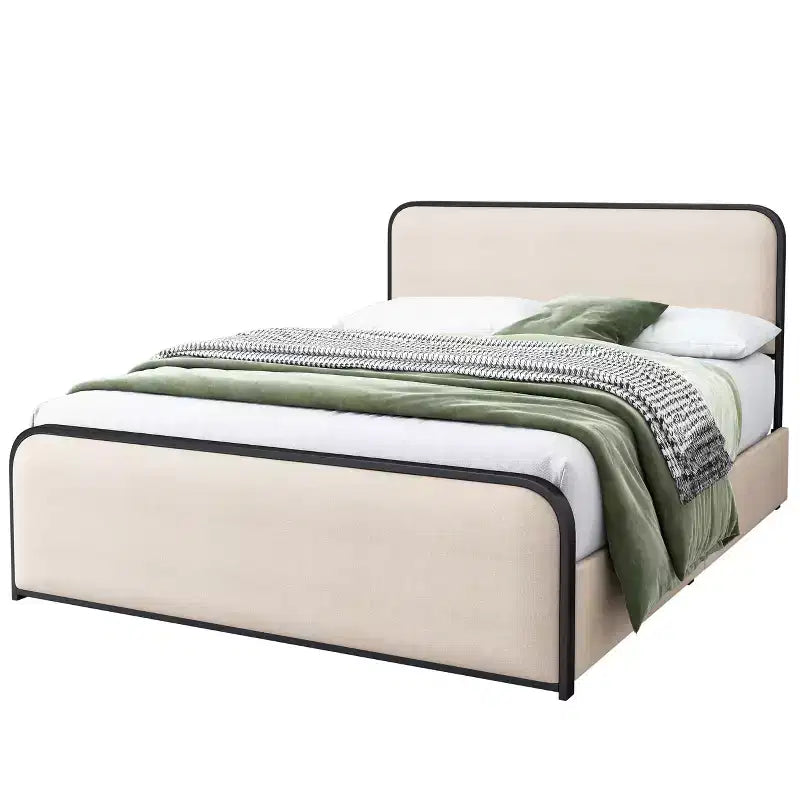 Cama Moderna Tapizada con Plataforma y 4 Cajones de Almacenamiento