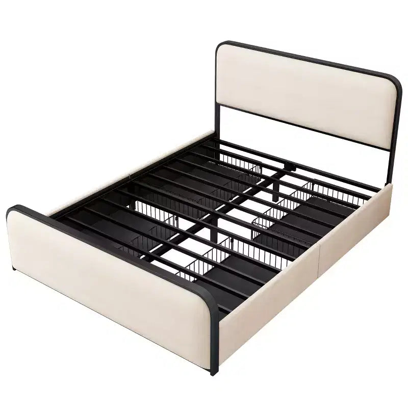 Cama Moderna Tapizada con Plataforma y 4 Cajones de Almacenamiento