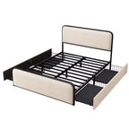 Cama Moderna Tapizada con Plataforma y 4 Cajones de Almacenamiento