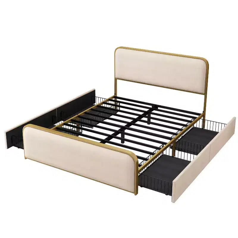 Cama Moderna Tapizada con Plataforma y 4 Cajones de Almacenamiento
