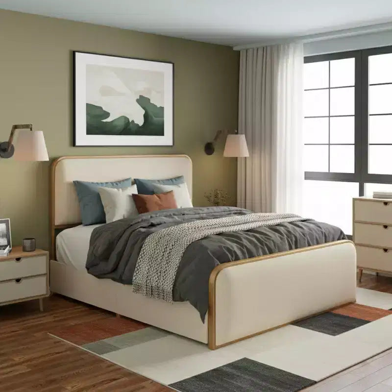 Cama Moderna Tapizada con Plataforma y 4 Cajones de Almacenamiento