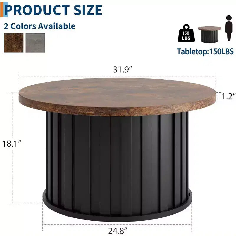 Mesa de centro redonda estriada de 31.9 pulgadas con tapa de MDF y base de metal