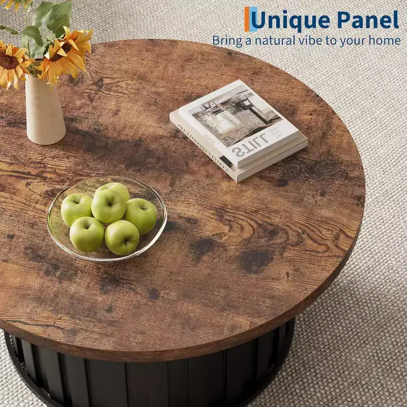 Mesa de centro redonda estriada de 31.9 pulgadas con tapa de MDF y base de metal