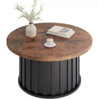 Mesa de centro redonda estriada de 31.9 pulgadas con tapa de MDF y base de metal
