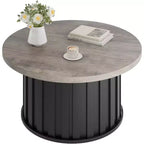 Mesa de centro redonda estriada de 31.9 pulgadas con tapa de MDF y base de metal