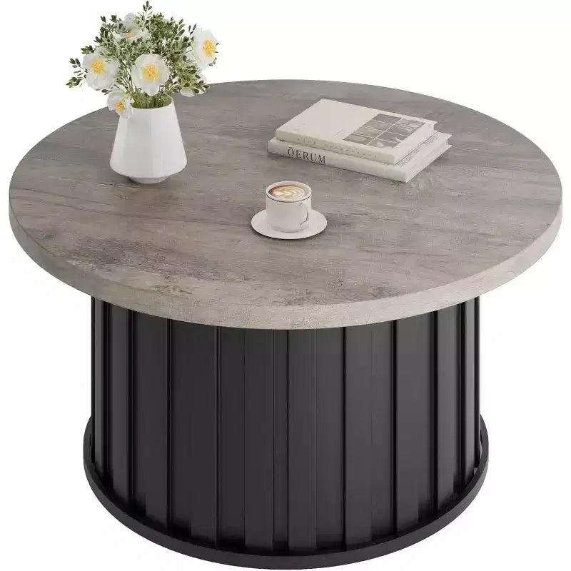Mesa de centro redonda estriada de 31.9 pulgadas con tapa de MDF y base de metal