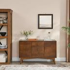 Okak 47in Sideboard Buffet with 2 Doors and 3 Drawers, Accent Console Table Cabinet, Storage Cabinet for Kitchen, Dining, Living Room, Walnut