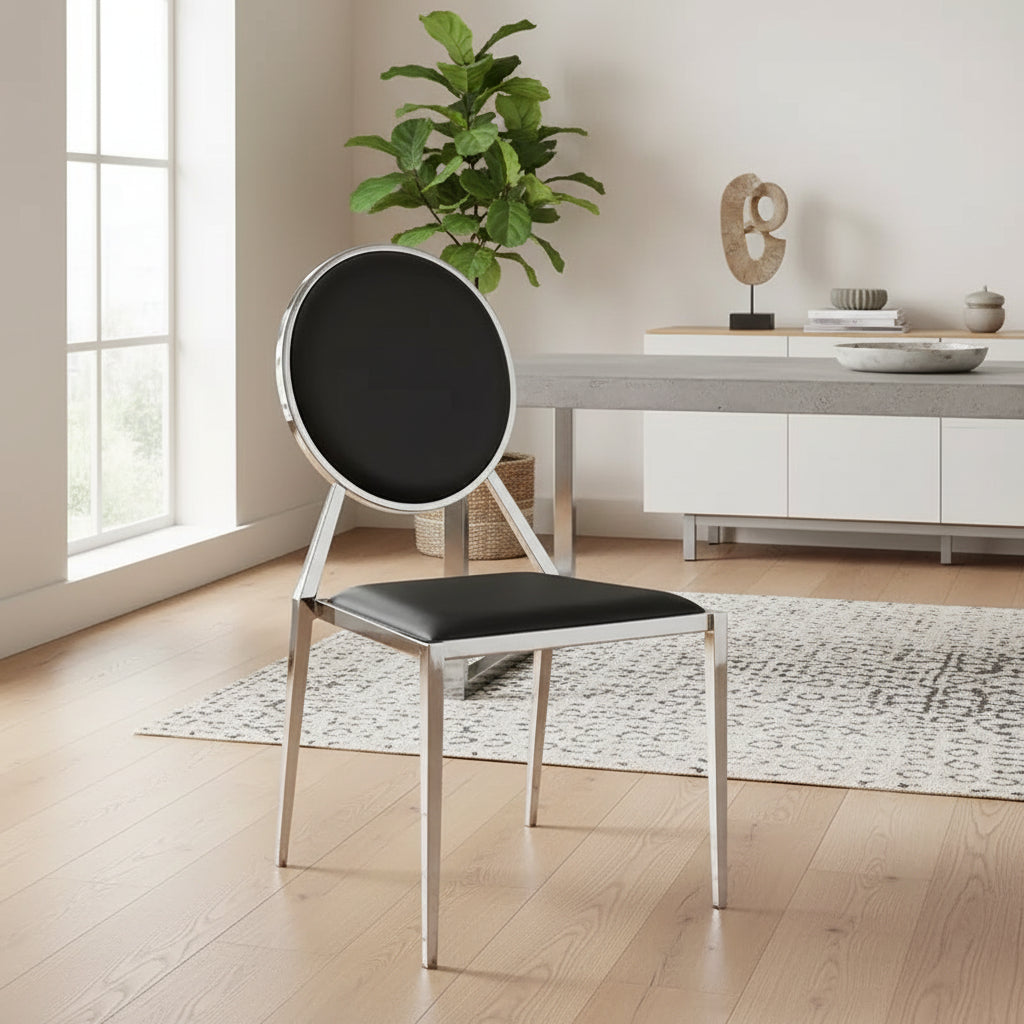 Silla lateral tapizada con respaldo redondo, juego de 4