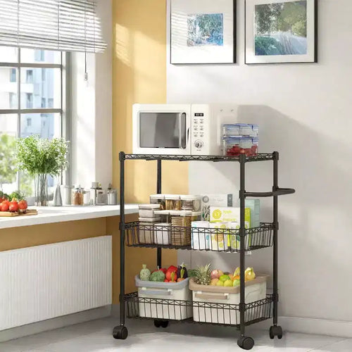 Utility Cart, 600LBS Heavy Duty 3 Tier Rolling Cart - Commercial Grade Wire Shelving, 360 Casters (Kitchen/Restaurant/Office)