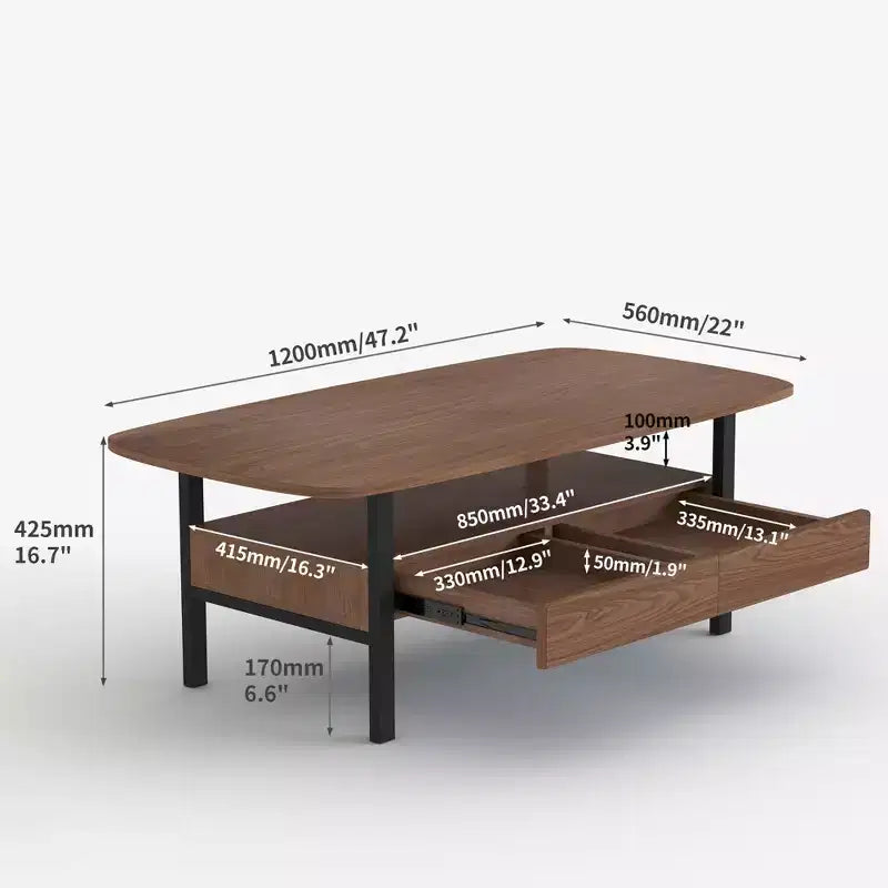 Mesa de centro de madera de 47.2 pulgadas con cajones de almacenamiento