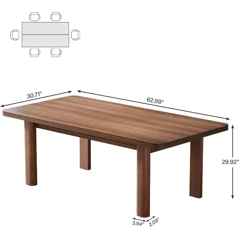 Mesa de Comedor Rústica de 63 Pulgadas para 4-6 Personas, Mesa de Cocina Rectangular de Madera con Patas de Madera Maciza, Marrón