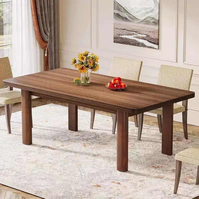Mesa de Comedor Rústica de 63 Pulgadas para 4-6 Personas, Mesa de Cocina Rectangular de Madera con Patas de Madera Maciza, Marrón