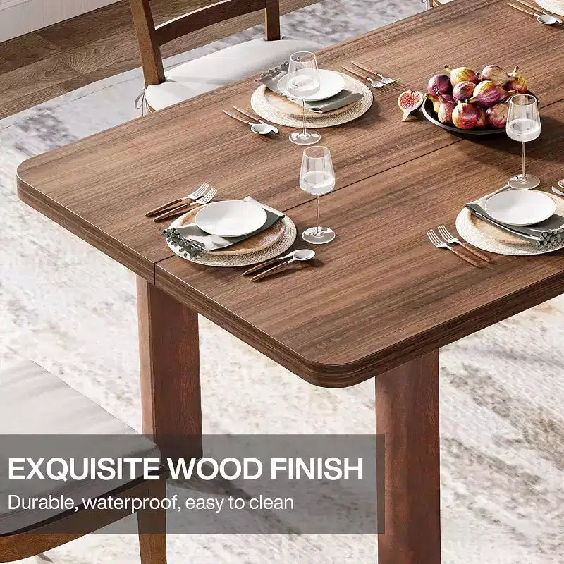 Mesa de Comedor Rústica de 63 Pulgadas para 4-6 Personas, Mesa de Cocina Rectangular de Madera con Patas de Madera Maciza, Marrón