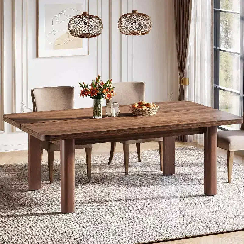 Mesa de Comedor Rústica de 63 Pulgadas para 4-6 Personas, Mesa de Cocina Rectangular de Madera con Patas de Madera Maciza, Marrón
