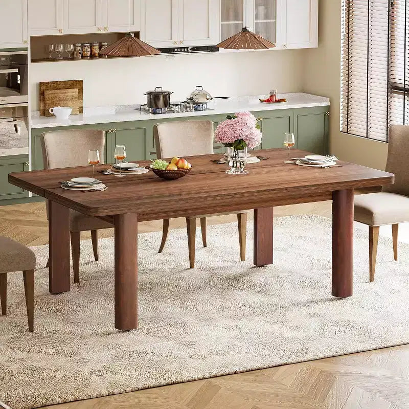Mesa de Comedor Rústica de 63 Pulgadas para 4-6 Personas, Mesa de Cocina Rectangular de Madera con Patas de Madera Maciza, Marrón
