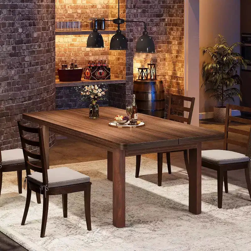 Mesa de Comedor Rústica de 63 Pulgadas para 4-6 Personas, Mesa de Cocina Rectangular de Madera con Patas de Madera Maciza, Marrón