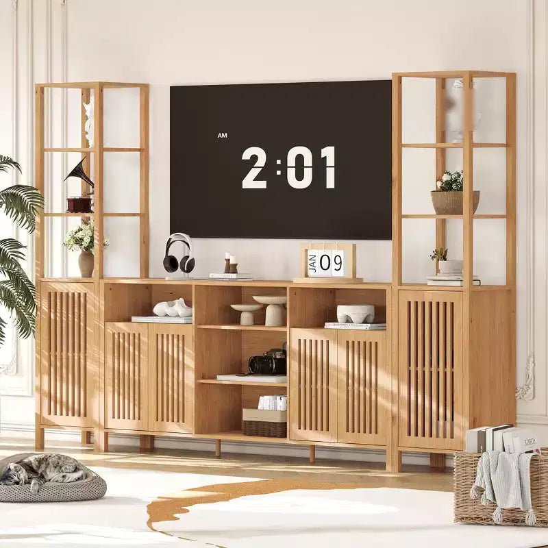 Mueble de TV de 3 piezas con libreros, para televisores de hasta 70 pulgadas
