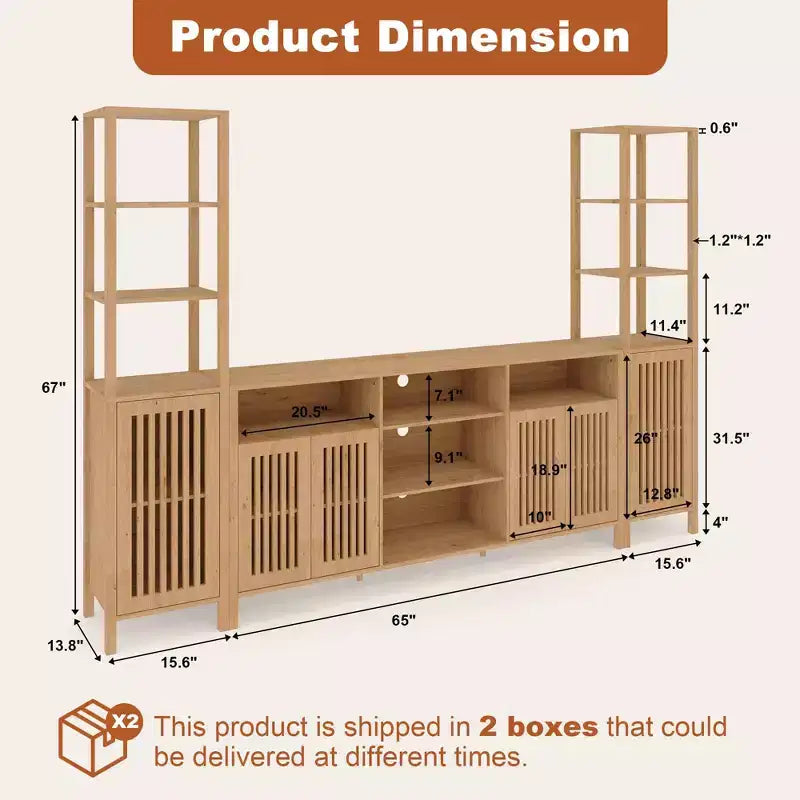 Mueble de TV de 3 piezas con libreros, para televisores de hasta 70 pulgadas