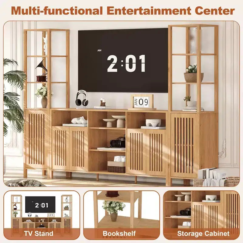 Mueble de TV de 3 piezas con libreros, para televisores de hasta 70 pulgadas
