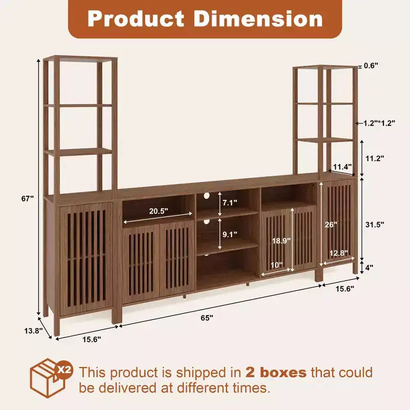 Mueble de TV de 3 piezas con libreros, para televisores de hasta 70 pulgadas