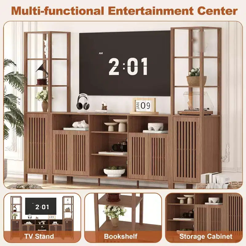 Mueble de TV de 3 piezas con libreros, para televisores de hasta 70 pulgadas