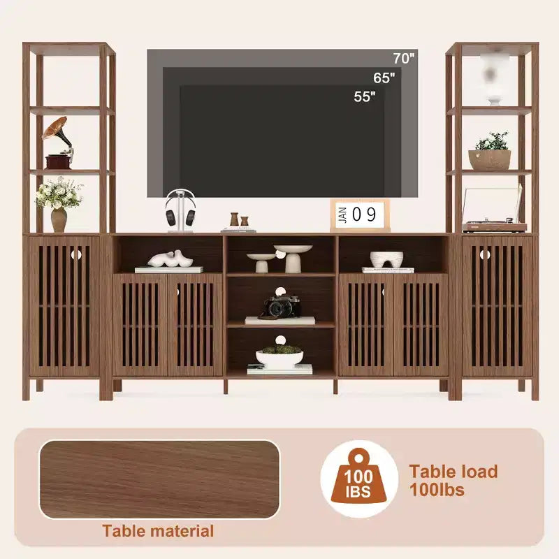 Mueble de TV de 3 piezas con libreros, para televisores de hasta 70 pulgadas