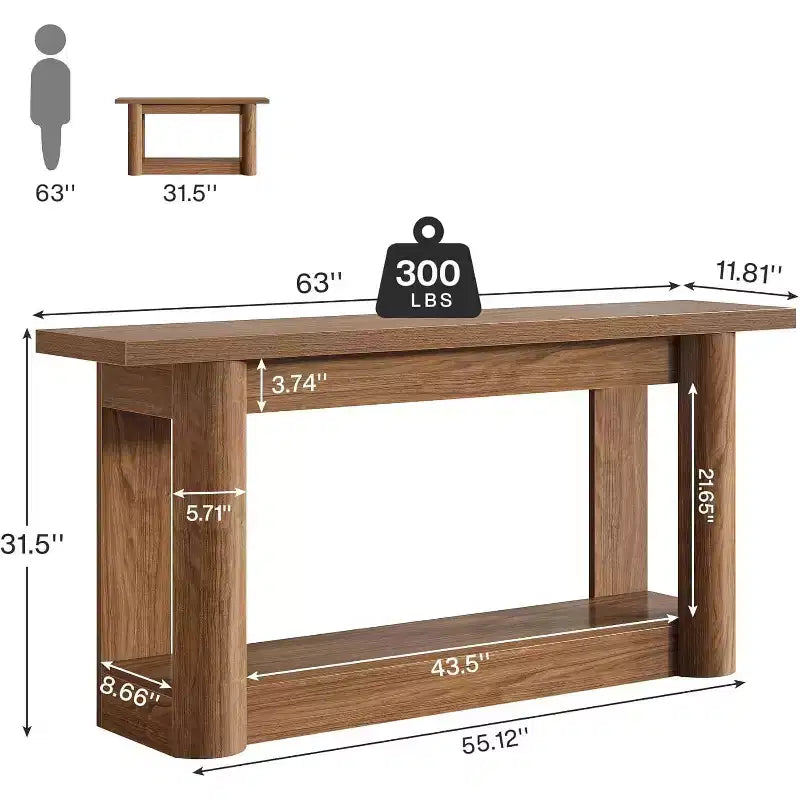 Mesa consola rústica de 63 pulgadas con almacenamiento de 2 niveles, mesa de sofá estrecha para recibidor y sala de estar