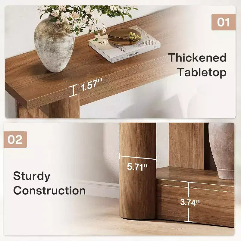 Mesa consola rústica de 63 pulgadas con almacenamiento de 2 niveles, mesa de sofá estrecha para recibidor y sala de estar