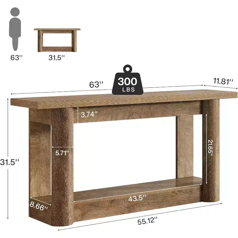 Mesa consola rústica de 63 pulgadas con almacenamiento de 2 niveles, mesa de sofá estrecha para recibidor y sala de estar