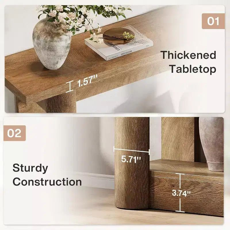 Mesa consola rústica de 63 pulgadas con almacenamiento de 2 niveles, mesa de sofá estrecha para recibidor y sala de estar