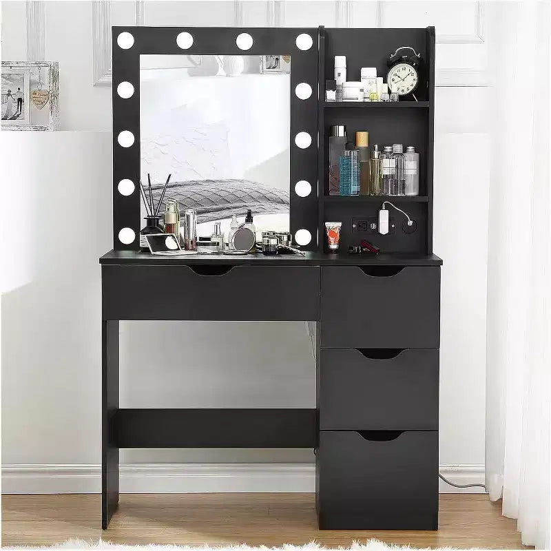 Tocador de maquillaje con 4 cajones y 2 estantes abiertos
