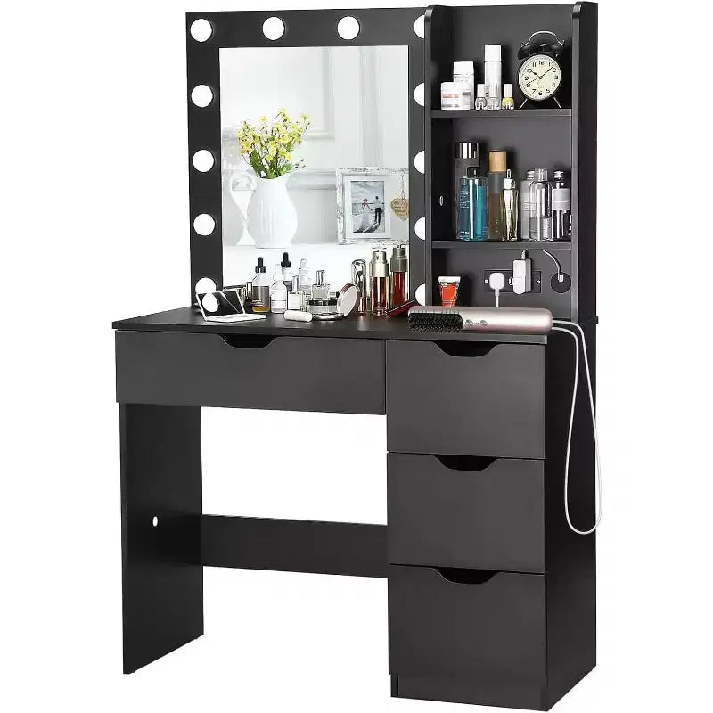 Tocador de maquillaje con 4 cajones y 2 estantes abiertos