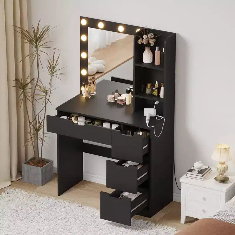 Tocador de maquillaje con 4 cajones y 2 estantes abiertos