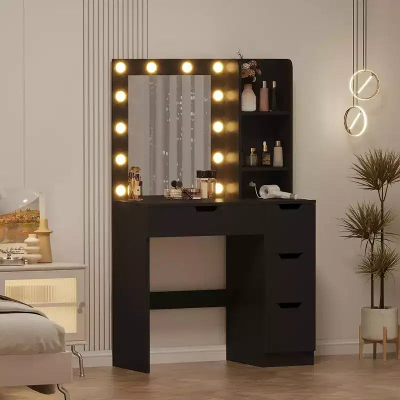 Tocador de maquillaje con 4 cajones y 2 estantes abiertos