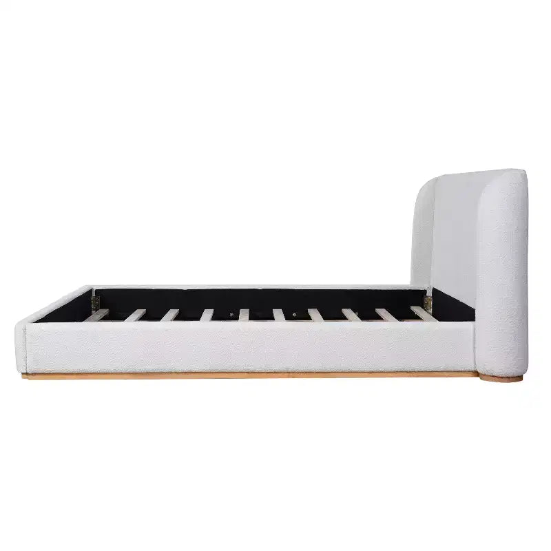 Base de cama con respaldo de ala tapizada en bouclé moderno