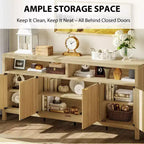 Aparador con almacenamiento de 65,8 pulgadas y 4 puertas, gabinete de almacenamiento de madera para comedor, sala de estar y entrada