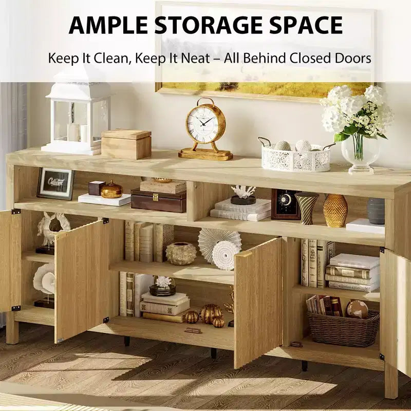 Aparador con almacenamiento de 65,8 pulgadas y 4 puertas, gabinete de almacenamiento de madera para comedor, sala de estar y entrada