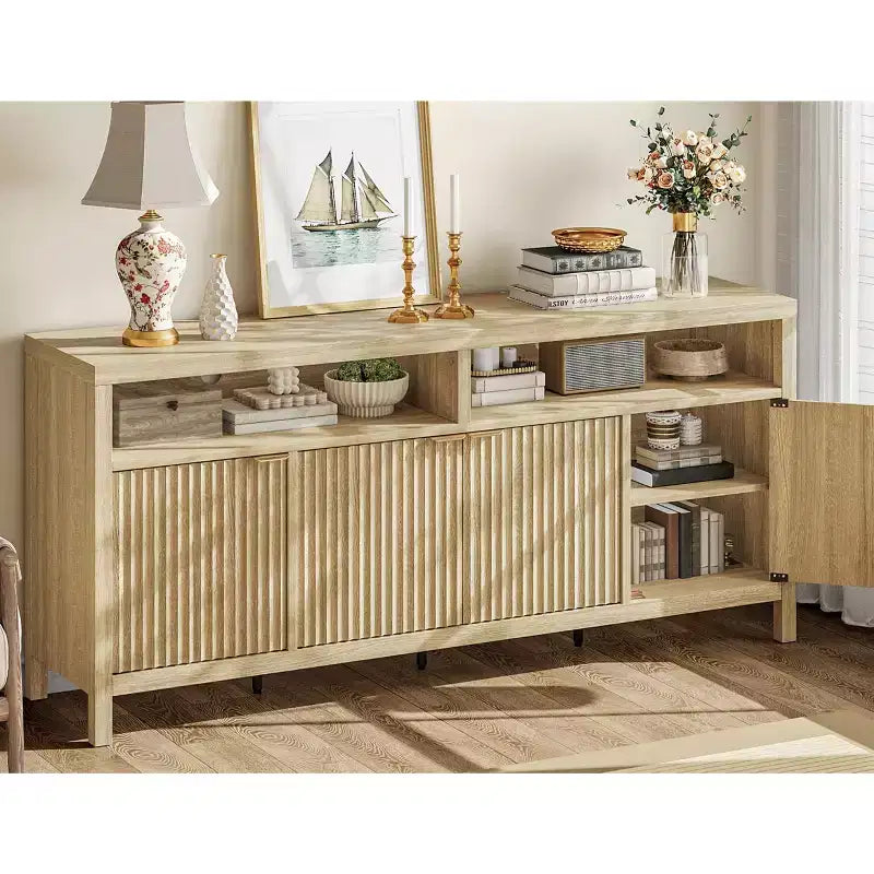 Aparador con almacenamiento de 65,8 pulgadas y 4 puertas, gabinete de almacenamiento de madera para comedor, sala de estar y entrada