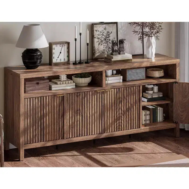Aparador con almacenamiento de 65,8 pulgadas y 4 puertas, gabinete de almacenamiento de madera para comedor, sala de estar y entrada
