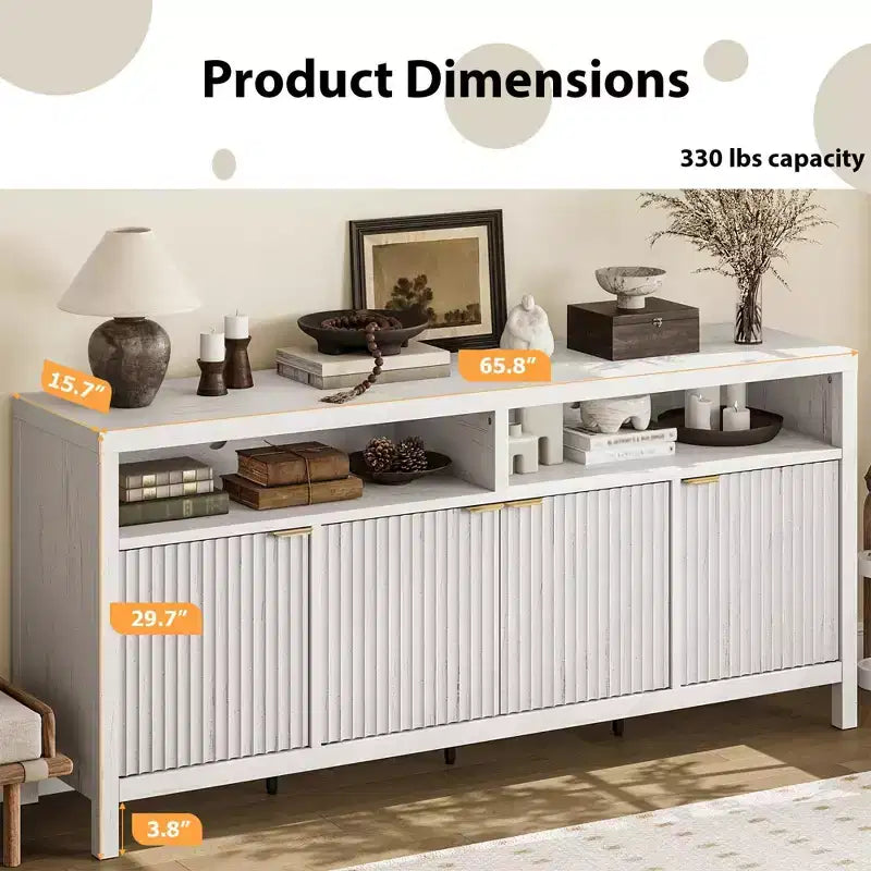 Aparador con almacenamiento de 65,8 pulgadas y 4 puertas, gabinete de almacenamiento de madera para comedor, sala de estar y entrada
