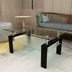 Mesa de centro rectangular moderna de cristal templado y hierro con estante