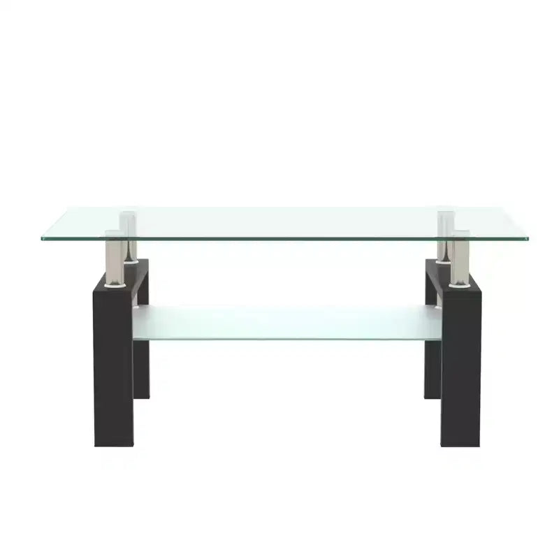Mesa de centro rectangular moderna de cristal templado y hierro con estante