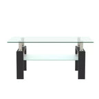 Mesa de centro rectangular moderna de cristal templado y hierro con estante