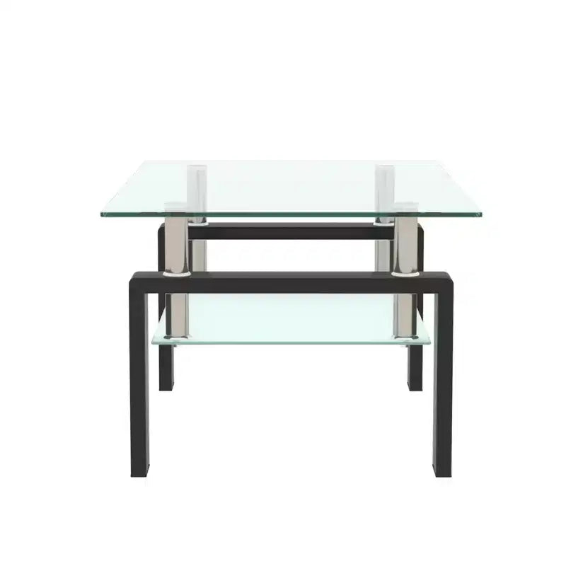 Mesa de centro rectangular moderna de cristal templado y hierro con estante