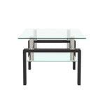 Mesa de centro rectangular moderna de cristal templado y hierro con estante