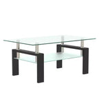 Mesa de centro rectangular moderna de cristal templado y hierro con estante