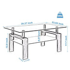 Mesa de centro rectangular moderna de cristal templado y hierro con estante