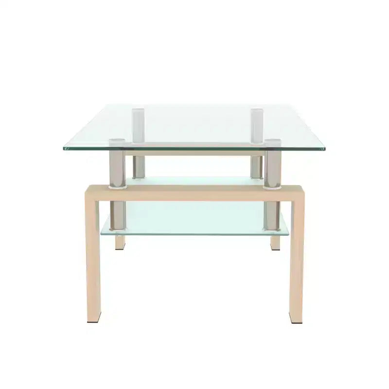 Mesa de centro rectangular moderna de cristal templado y hierro con estante