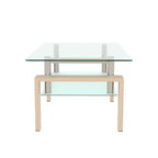 Mesa de centro rectangular moderna de cristal templado y hierro con estante
