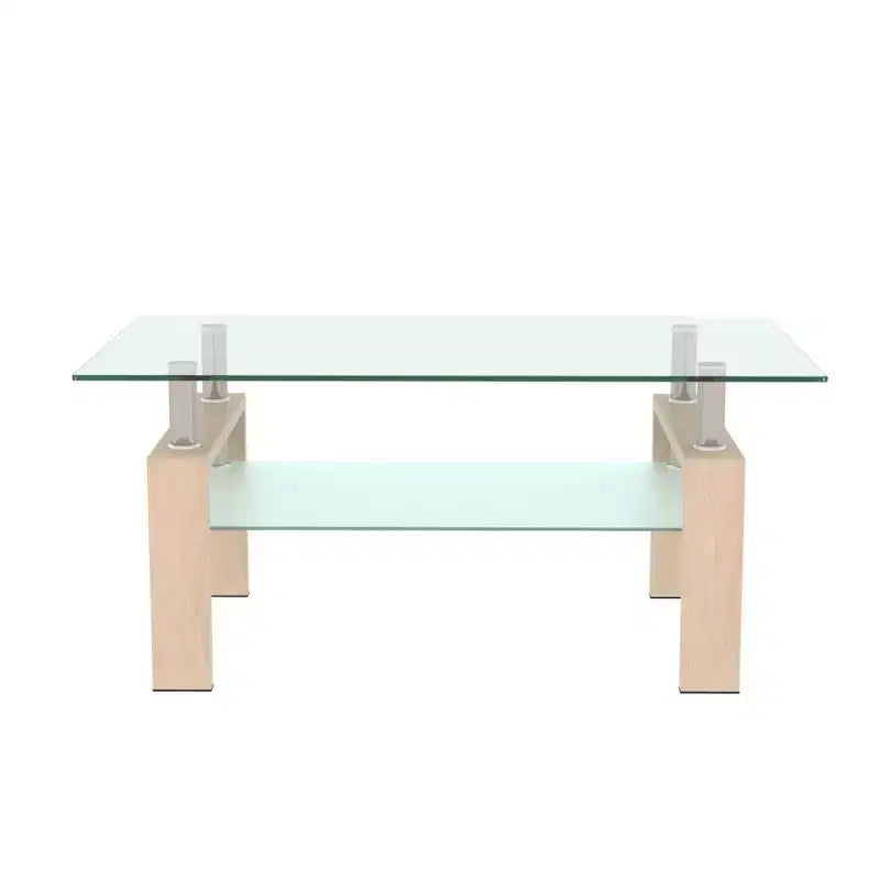 Mesa de centro rectangular moderna de cristal templado y hierro con estante